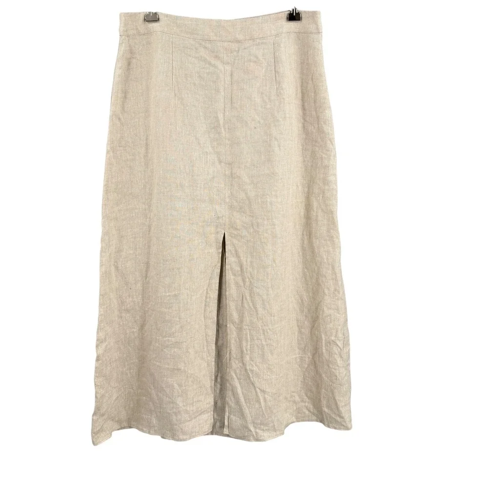 Reformation Linen Two‎ Piece Set Size 10 Beige Puff Sleeve Crop Top Midi Skirt